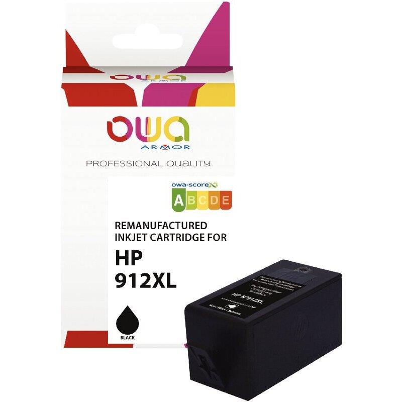 Ref. 62990, OWA Cartouche jet d''encre noir haute capacité compatible HP 912XL (3YL84AE), marque ARMOR
