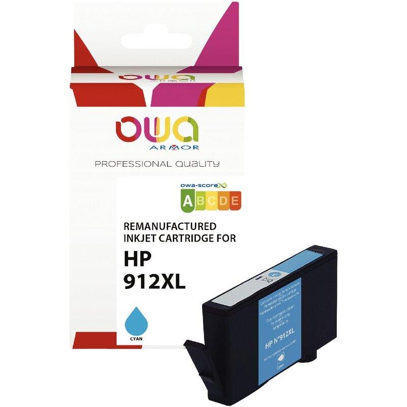 Ref. 62992, OWA Cartouche jet d''encre cyan haute capacité compatible HP 912XL (3YL81AE), marque ARMOR