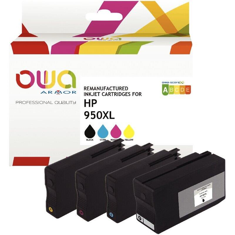 Ref. 63029, OWA Lot 4 cartouches jet d''encre NCMJ haute capacité compatible HP 950XL / 951XL (CN045AE), Assorties, marque ARMOR