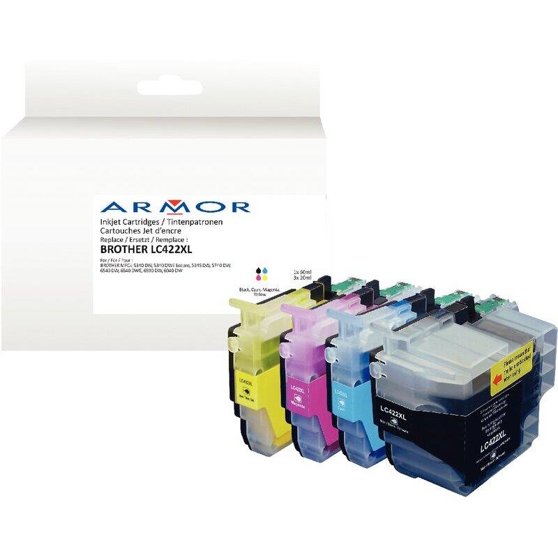 Ref. 63051, OWA Lot 4 cartouches jet d''encre NCMJ compatible BROTHER TROMBONE (LC422XLVAL), marque ARMOR
