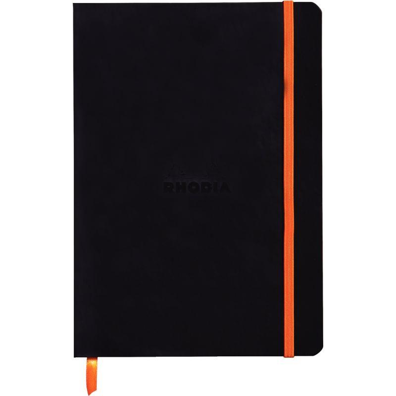 Image de  Carnet 160 pages RHODIARAMA format A5, ligné, couverture souple en simili cuir, noir 