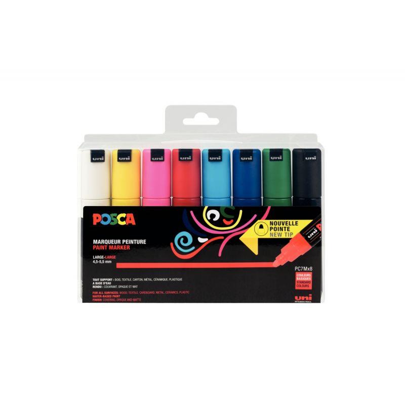 Image de  Boîte de 8 marqueurs Posca pointe large ogive assortis 