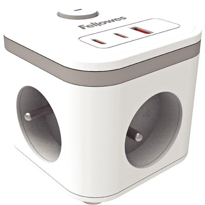 Ref. 64804, Bloc multiprise Power Cube Ampra blanc, marque FELLOWES