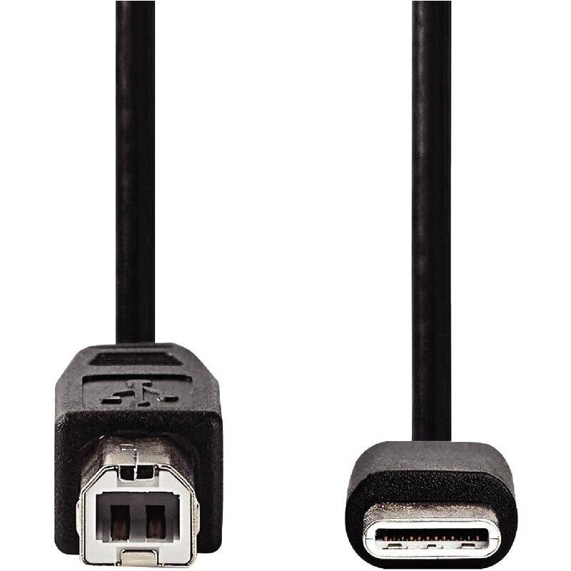 Ref. 64809, Cordon USB 2.0 type C mâle vers type B mâle 1m noir, marque NEDIS