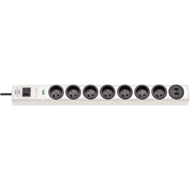 Image de  Bloc parafoudre 7 prises + 2 USB 2m blanc 