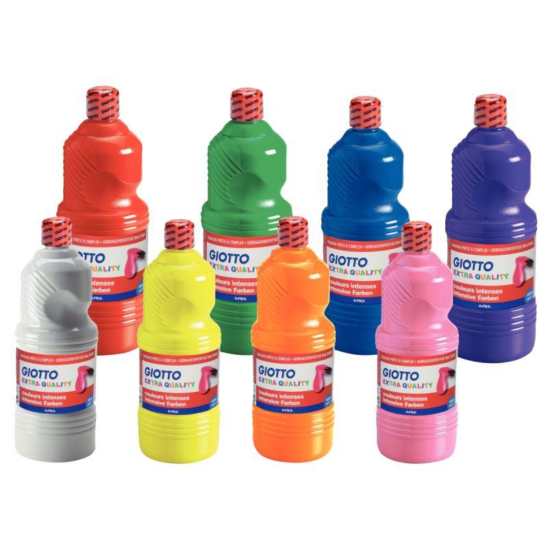 Image de  Carton de 8 Flacons 1L de gouache liquide GIOTTO dont 1 litre offert, couleurs assorties 2 