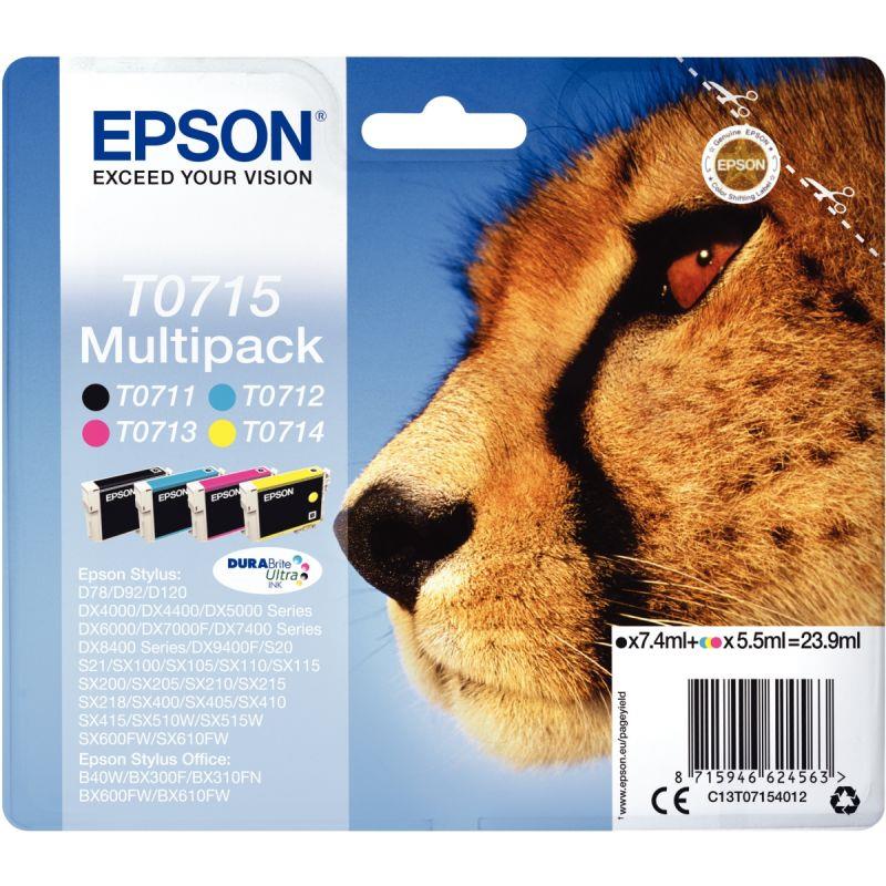 Image de  Epson GUÉPARD lot 4 cartouches jet d''encre noire, cyan, magenta et jaune authentique (T071540) 