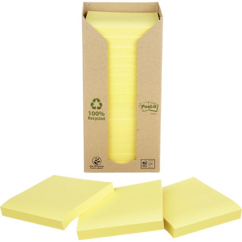 Image de  Tour distributrice de 16 blocs de 100 feuilles post-it recyclées 76 x 76 mm coloris jaune 