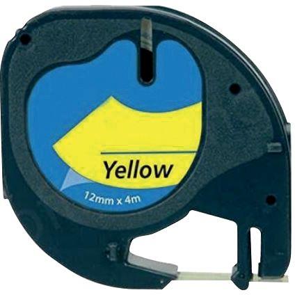 Ref. 75584, Recharge Letratag plastique noir sur jaune 12 mm x 4 m compatible, marque LAMA
