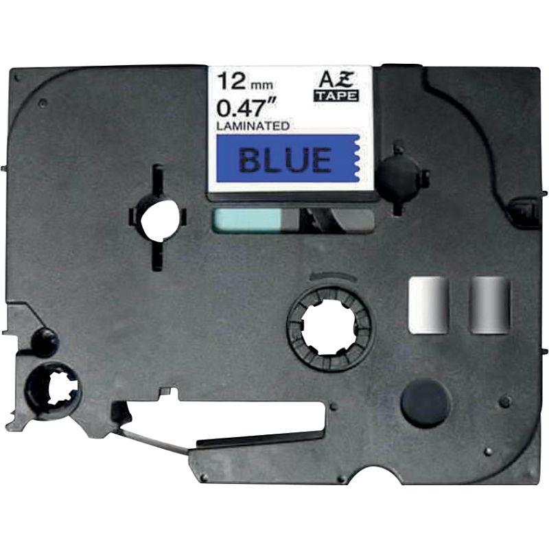 Ref. 75943, Recharge TZE noir sur bleu 12MM x 8M compatible, marque LAMA