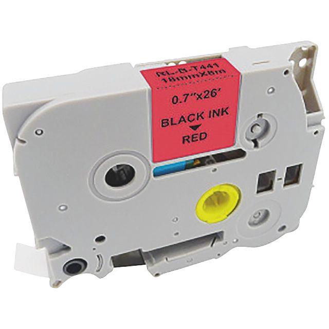 Ref. 76393, Recharge TZE noir sur rouge 18 mm x 8 m compatible, marque LAMA