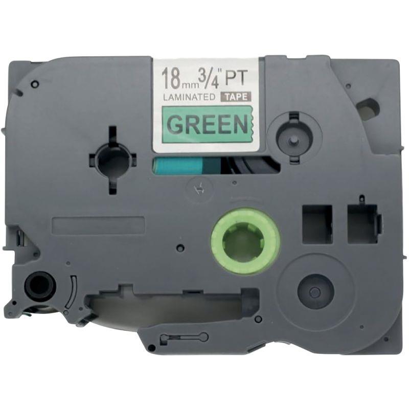 Ref. 76409, Recharge TZE noir sur vert 18 mm x 8 m compatible, marque LAMA