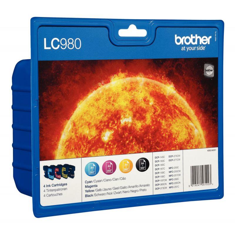 Image de  Brother SOLEIL lot 4 cartouches jet d''encre noire, cyan, magenta et jaune authentique (LC980VALBP) 