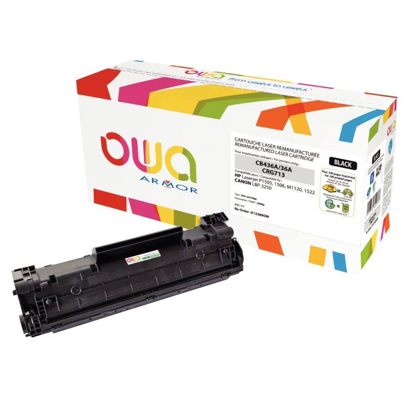 Image de  OWA cartouche laser noire remanufacturée compatible Canon 713 et HP 36A (CB436A) 