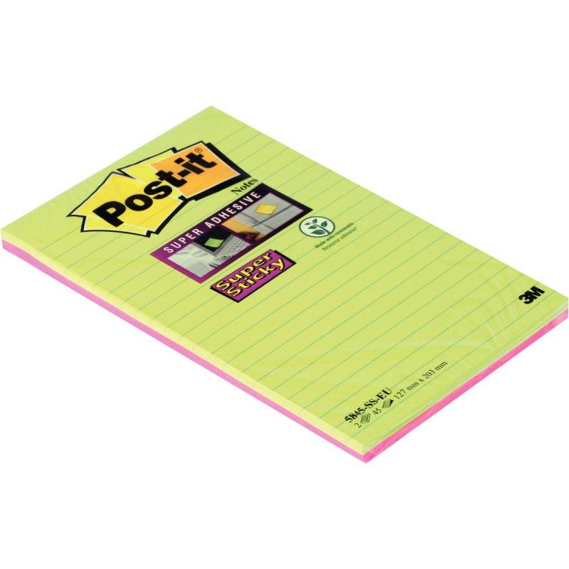 Image de  Paquet de 2 blocs notes Super Sticky de 45 feuilles lignées, grand format 127 x 203 mm 