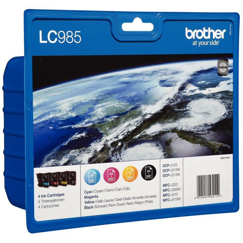 Image de  Brother TERRE lot 4 cartouches jet d''encre noire, cyan, magenta et jaune authentique (LC985VALBP) 