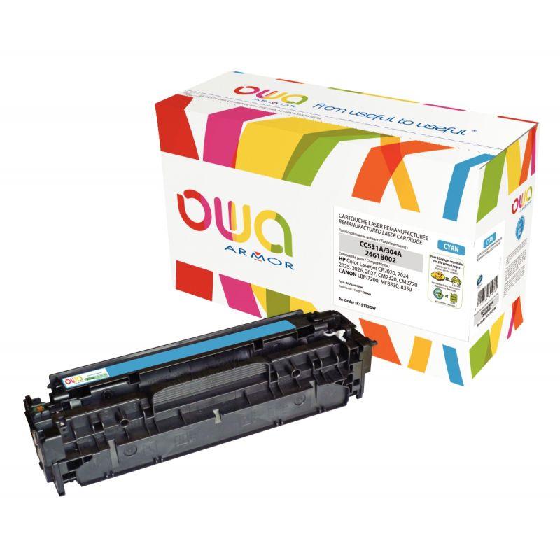 Image de  OWA cartouche laser cyan remanufacturée compatible Canon 718 et HP 304A (CC531A) 