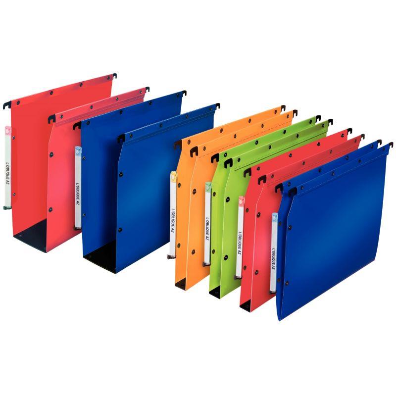Image de  Paquet de 10 dossiers suspendus en polypropylène opaque 5/10ème pour armoire, dos 80 mm, rouge 