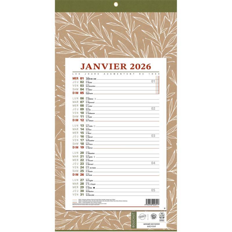 Image de  Calendrier mensuel 12 feuilles 36x19cm Natura 