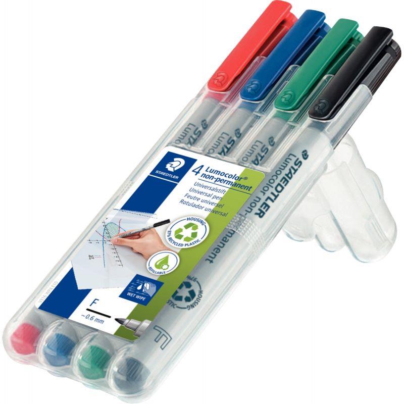 Image de  Pochette de 4 feutres Lumocolor effaçables 0,6mm assortis 