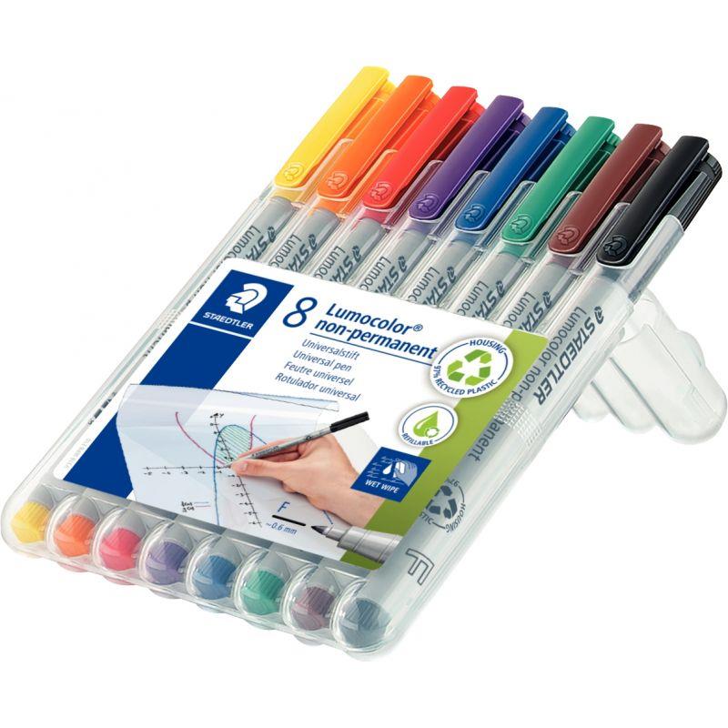 Image de  Pochette de 8 feutres Lumocolor effaçables 0,6mm assortis 