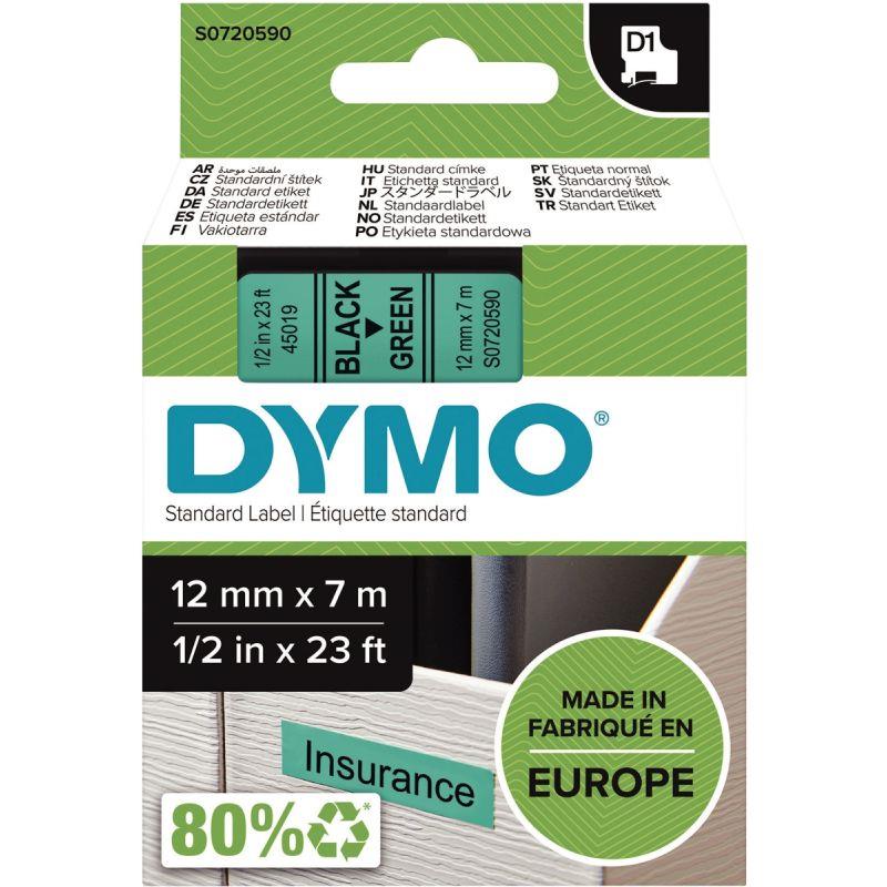 Image de  Recharge DYMO D1 12 mm x 7 m impression noir support vert 