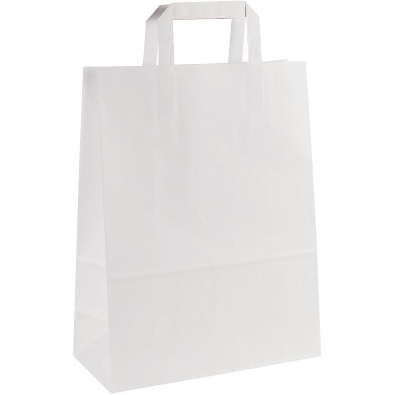 Image de  Carton de 200 sacs kraft blanc 26+12x34cm poignées plates 