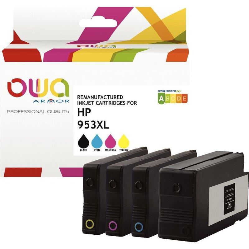 Ref. 89935, OWA Lot 4 cartouches jet d''encre NCMJ haute capacité compatible HP 953XL (L0S70AE), marque ARMOR