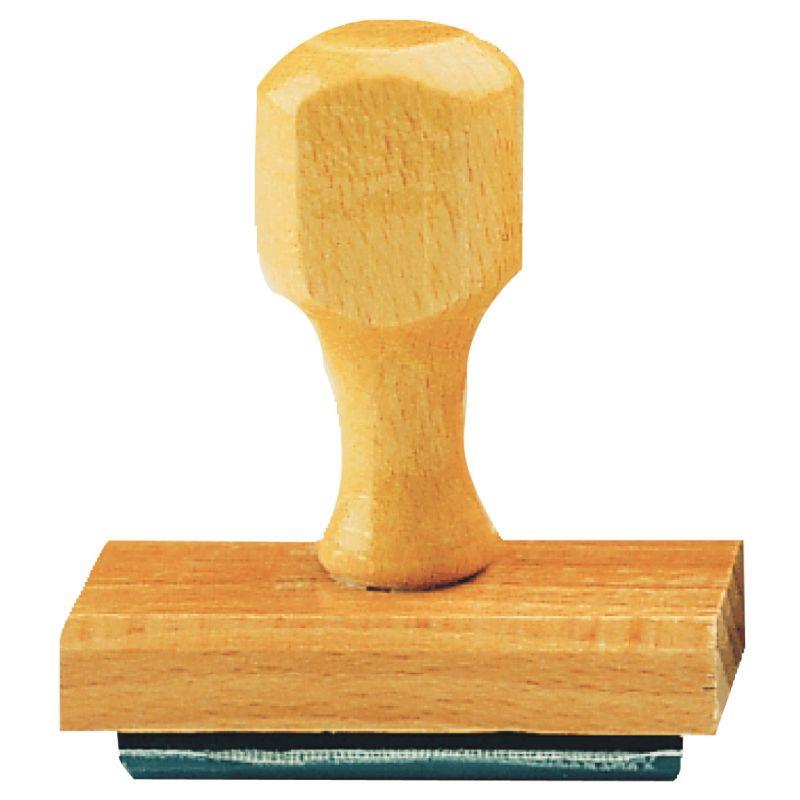 Image de  Timbre monture en bois, plaque caoutchouc, avec texte de 6 lignes 