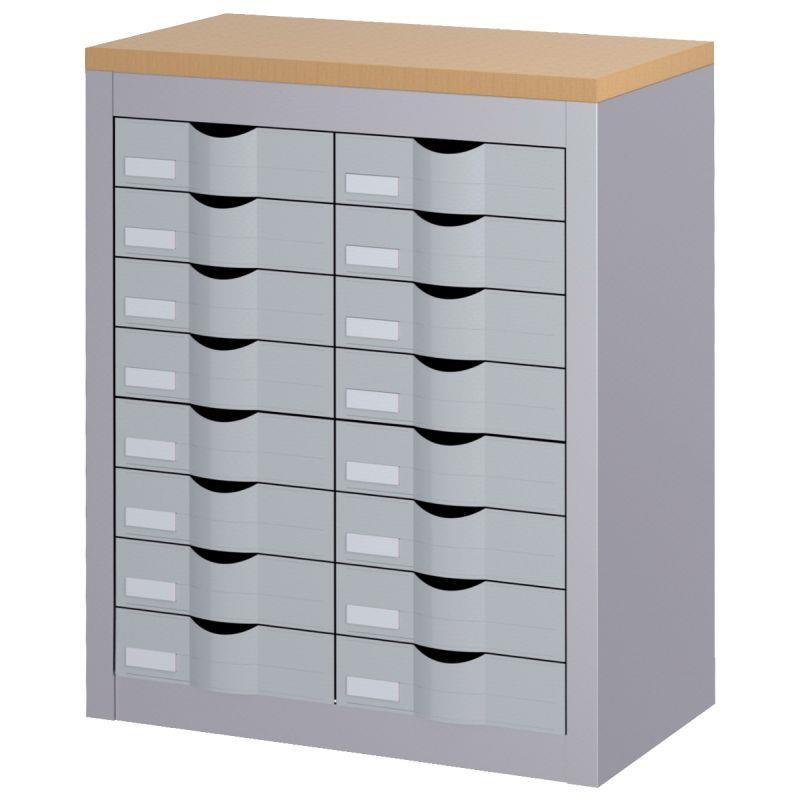 Image de  Comptoir 2 colonnes 16 tiroirs aluminium 