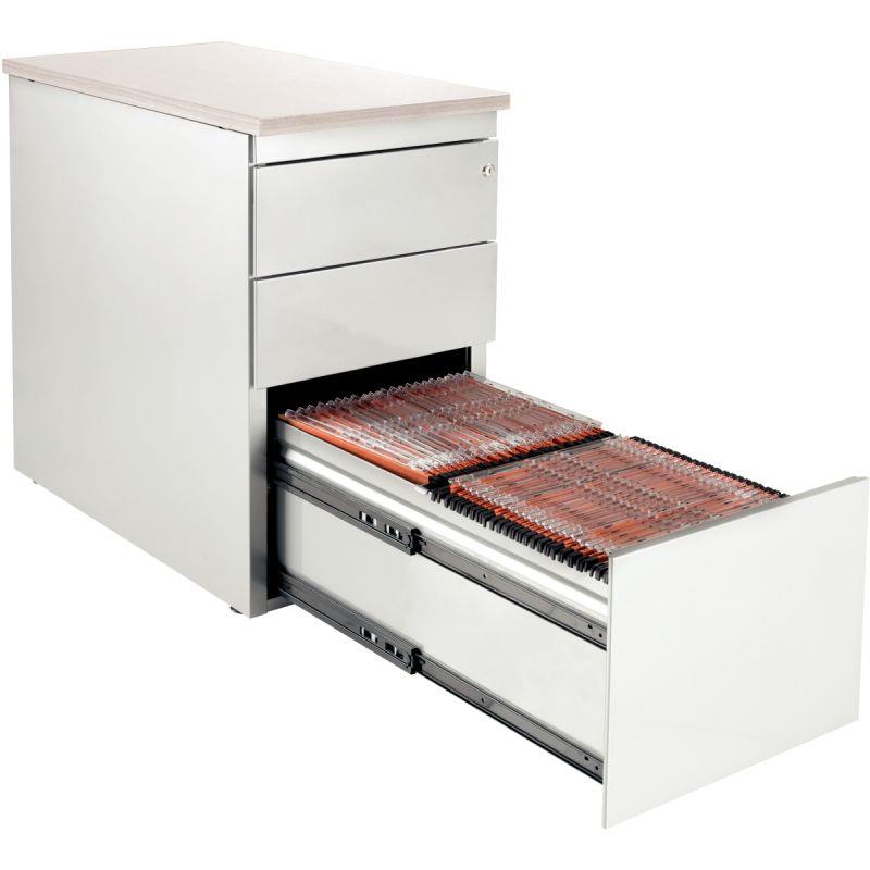 Image de  Caisson métal dessus mélamine 3 tiroirs hauteur bureau P80cm plateau blanc/corps blanc 