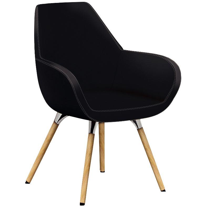 Image de  Chaise Topline pieds bois simili cuir noir 