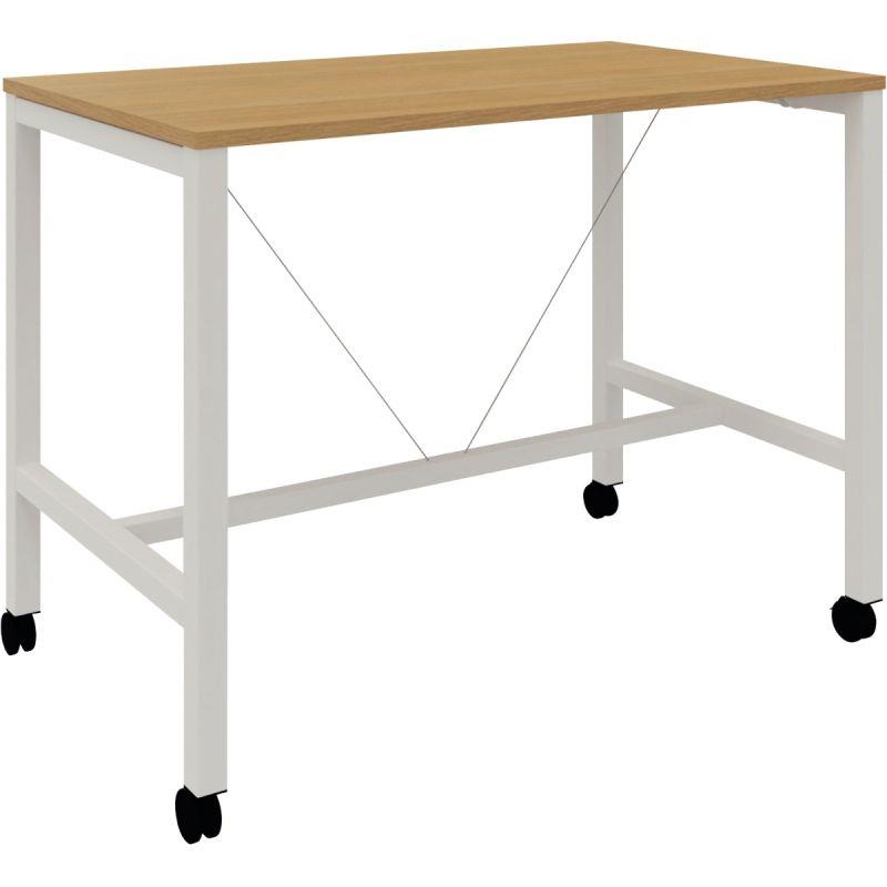 Image de  Table L140 cm x P80 cm x H104,5 cm Perform Mobile plateau Chêne Clair piétement Blanc 
