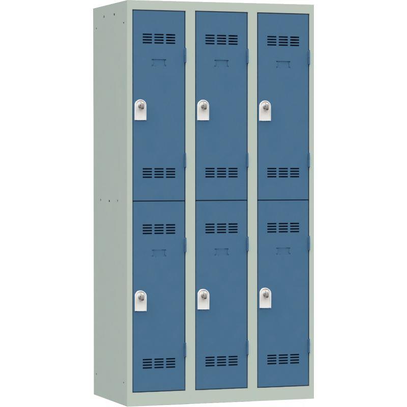 Image de  Vestiaire d''atelier 3 colonnes 6 cases industrie propre L90cm portes bleu/corps gris 