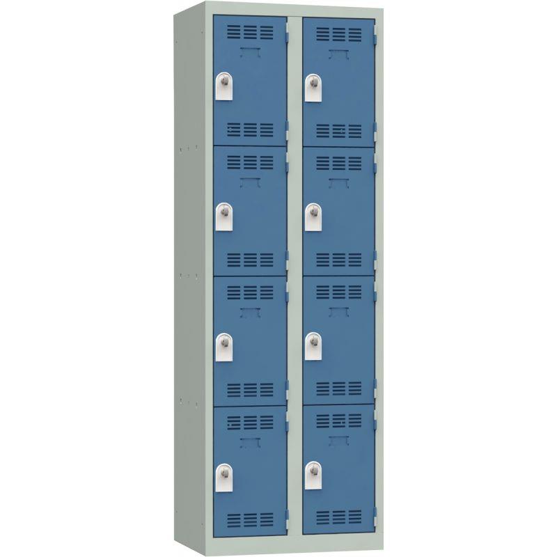 Image de  Vestiaire d''atelier 2 colonnes 8 cases industrie propre L60cm portes bleu/corps gris 