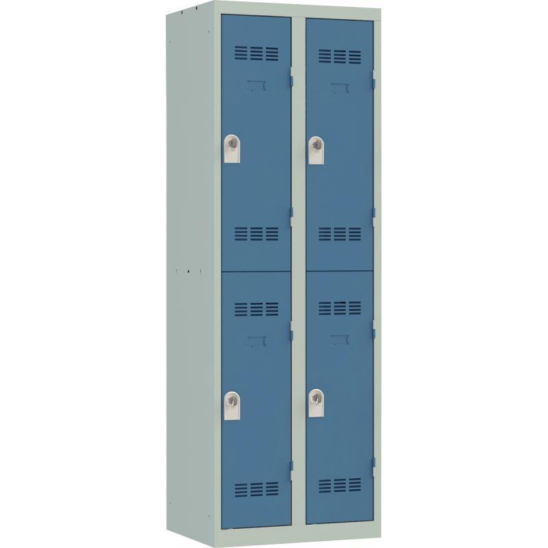 Image de  Vestiaire d''atelier 2 colonnes 4 cases industrie propre L60cm portes bleu/corps gris 