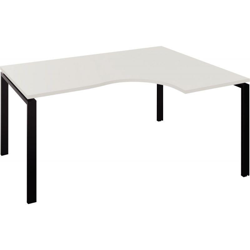 Ref. 96755, Bureau compact asymétrique 90° pieds fixes L160 retour droite Conect plateau blanc/piètement noir, marque N.C