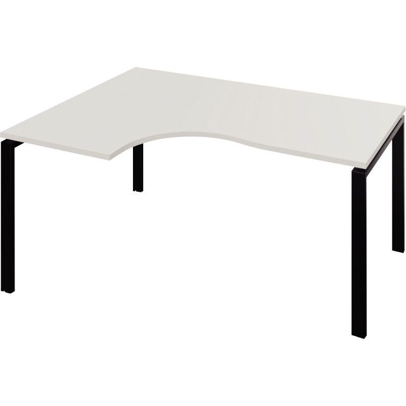 Ref. 96756, Bureau compact asymétrique 90° pieds fixes L180cm retour gauche Conect plateau blanc/piètement noir, marque N.C