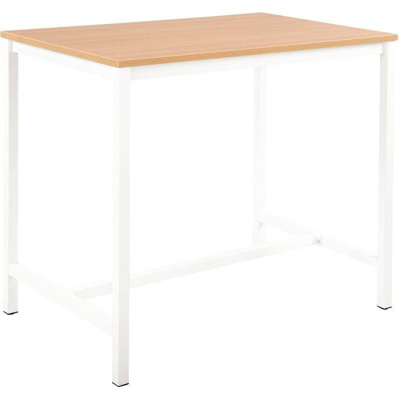 Ref. 96803, Table haute L120xP80cm plateau chêne/piètement blanc, marque N.C