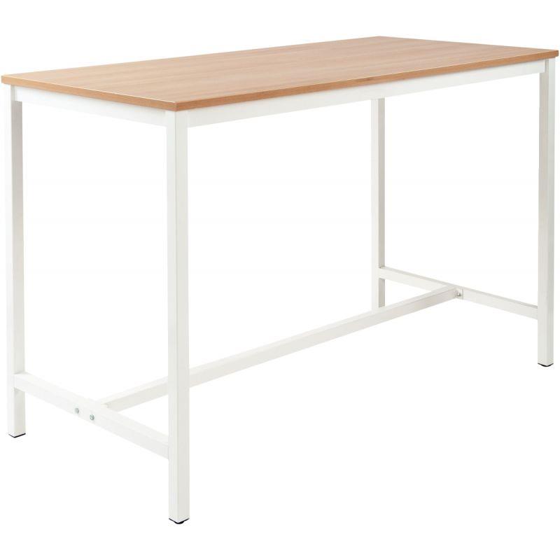 Ref. 96805, Table haute L160xP80cm plateau chêne/piètement blanc, marque N.C