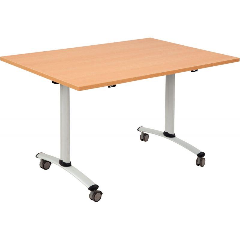 Ref. 96875, Table abattante rectangulaire L120xP80cm plateau hêtre/piètement alu, marque N.C