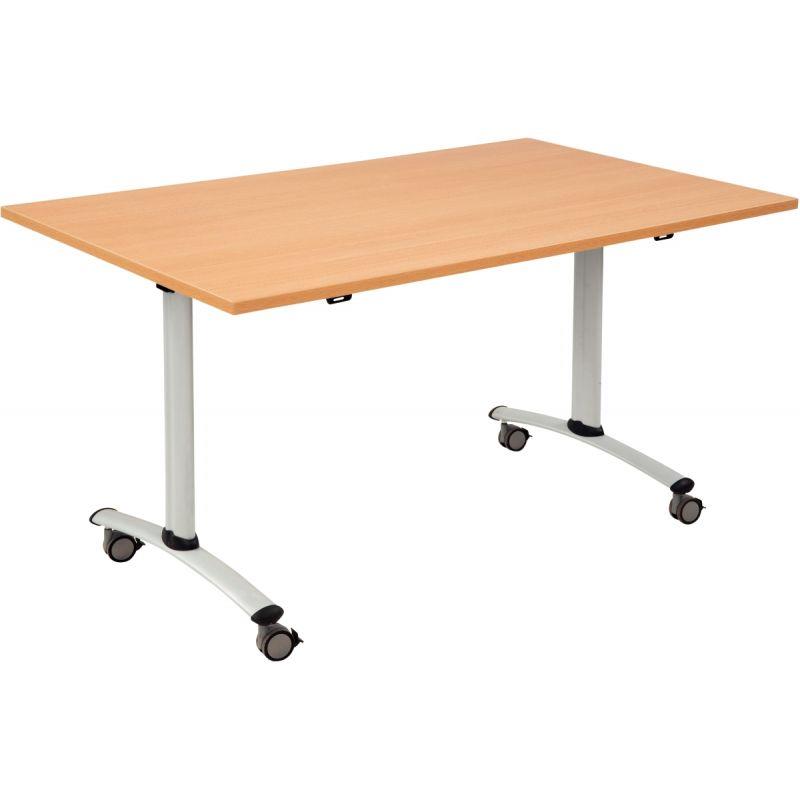 Ref. 96877, Table abattante rectangulaire L140xP80cm plateau hêtre/piètement alu, marque N.C