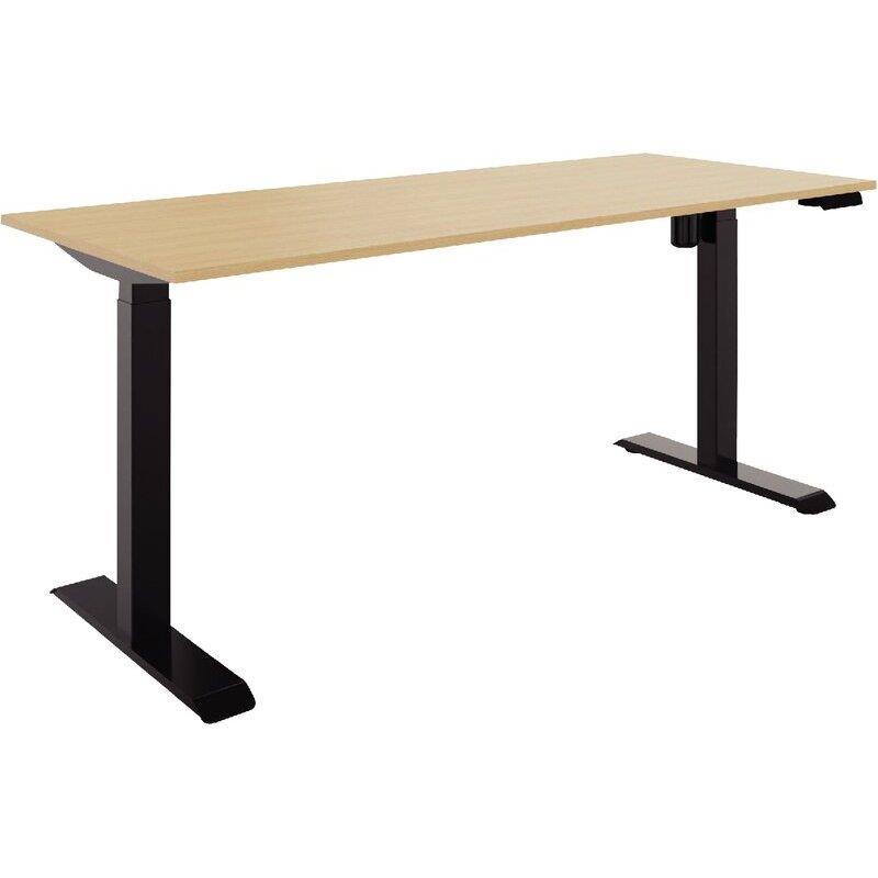 Ref. 96952, Bureau à réglage électrique Lutz 2 L160xP80cm épaisseur 19mm plateau chêne naturel/piètement noir, marque N.C