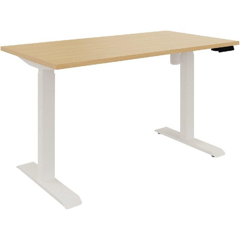 Ref. 96953, Bureau à réglage électrique Lutz 2 L120xP80cm épaisseur 25mm plateau chêne naturel/piètement blanc, marque N.C