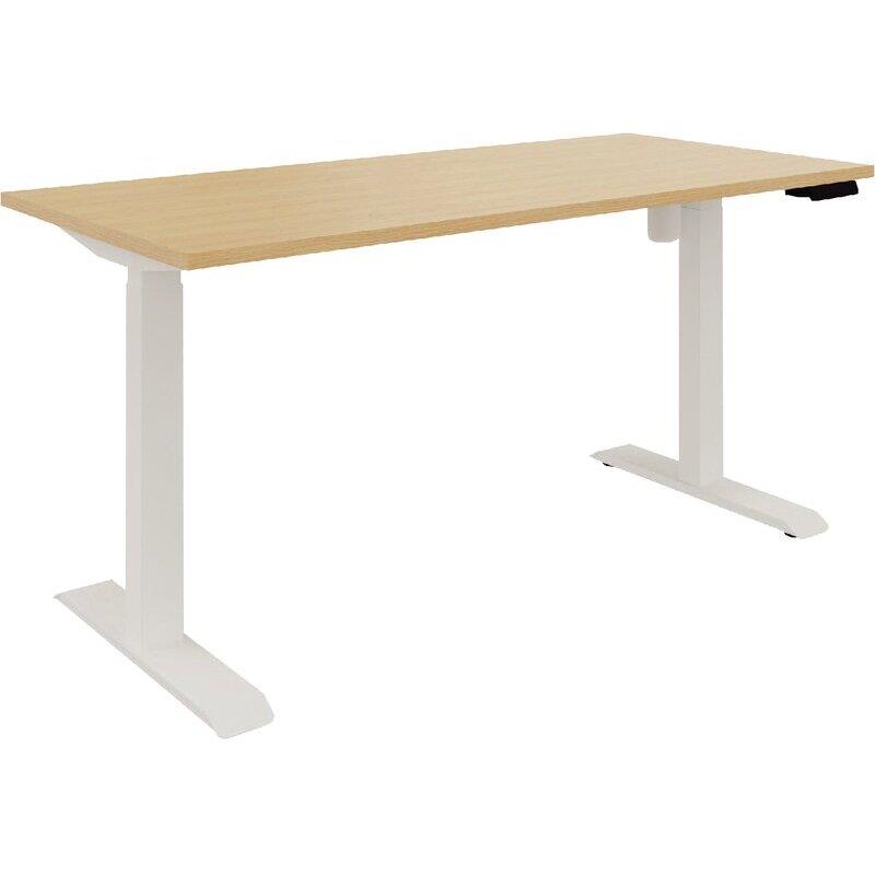 Ref. 96955, Bureau à réglage électrique Lutz 2 L140xP80cm épaisseur 25mm plateau chêne naturel/piètement blanc, marque N.C