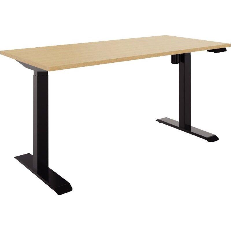 Ref. 96956, Bureau à réglage électrique Lutz 2 L140xP80cm épaisseur 25mm plateau chêne naturel/piètement noir, marque N.C