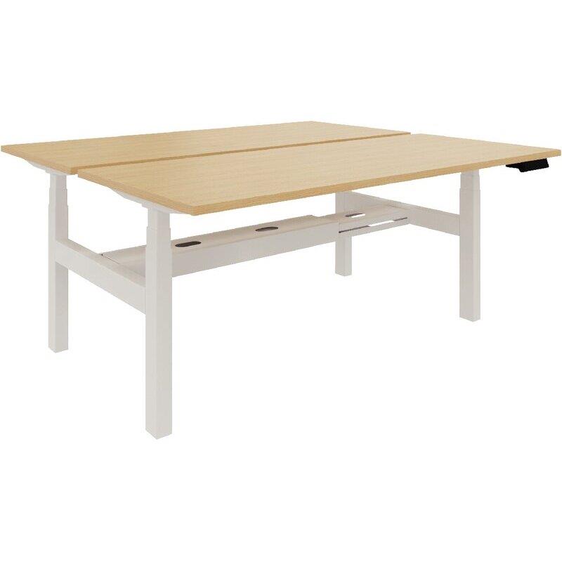 Ref. 96965, Bureau assis-debout partagé Axel 2 L160xP80cm plateau chêne naturel/piètement blanc, marque N.C