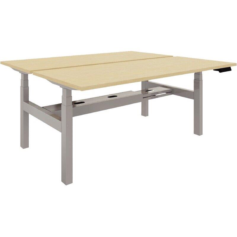Ref. 96966, Bureau assis-debout partagé Axel 2 L160xP80cm plateau pin maritime/piètement alu, marque N.C