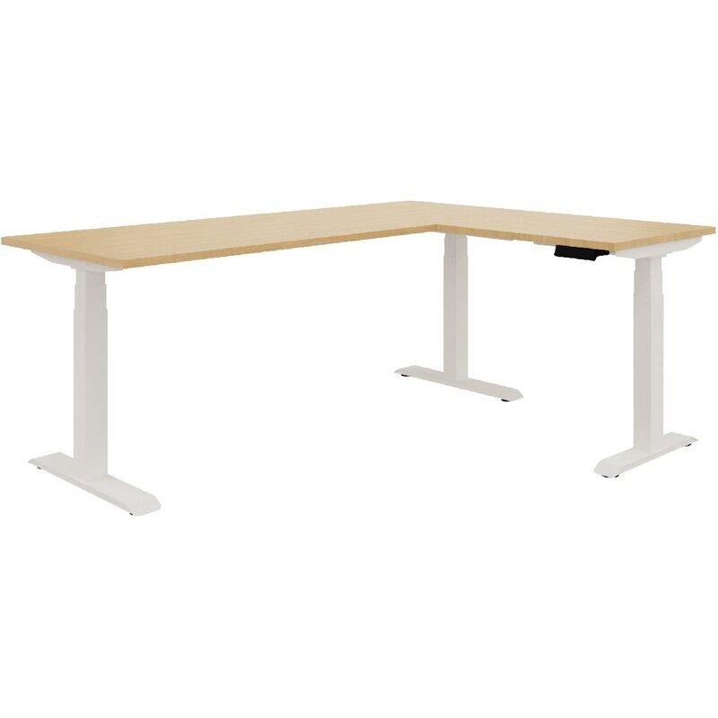 Ref. 97041, Bureau assis-debout Axel 2 L180xP80cm avec retour plateau chêne naturel/piètement blanc, marque N.C
