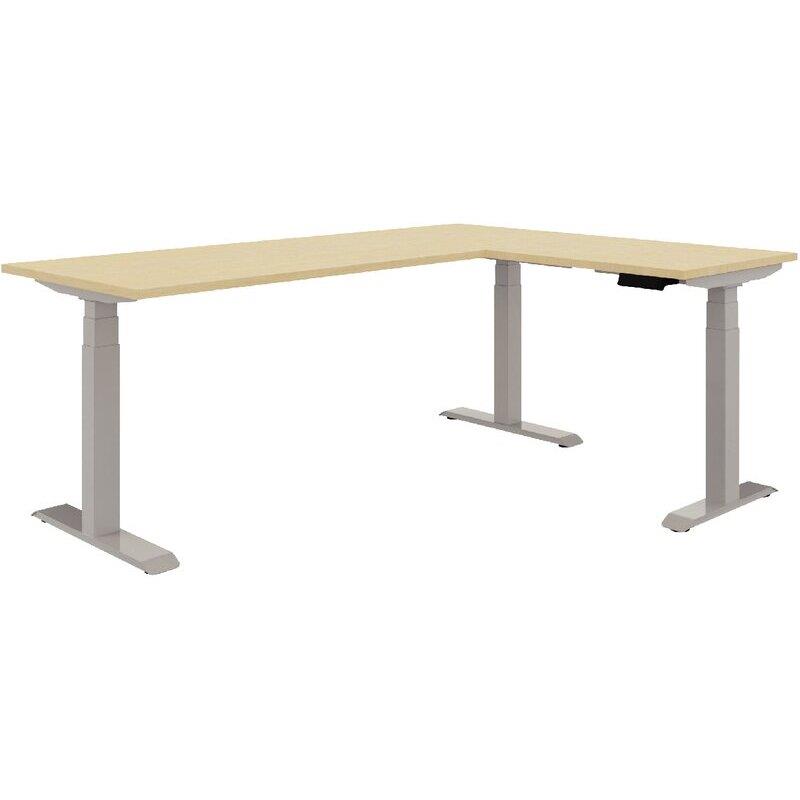 Ref. 97042, Bureau assis-debout Axel 2 L180xP80cm avec retour plateau pin maritime/piètement alu, marque N.C